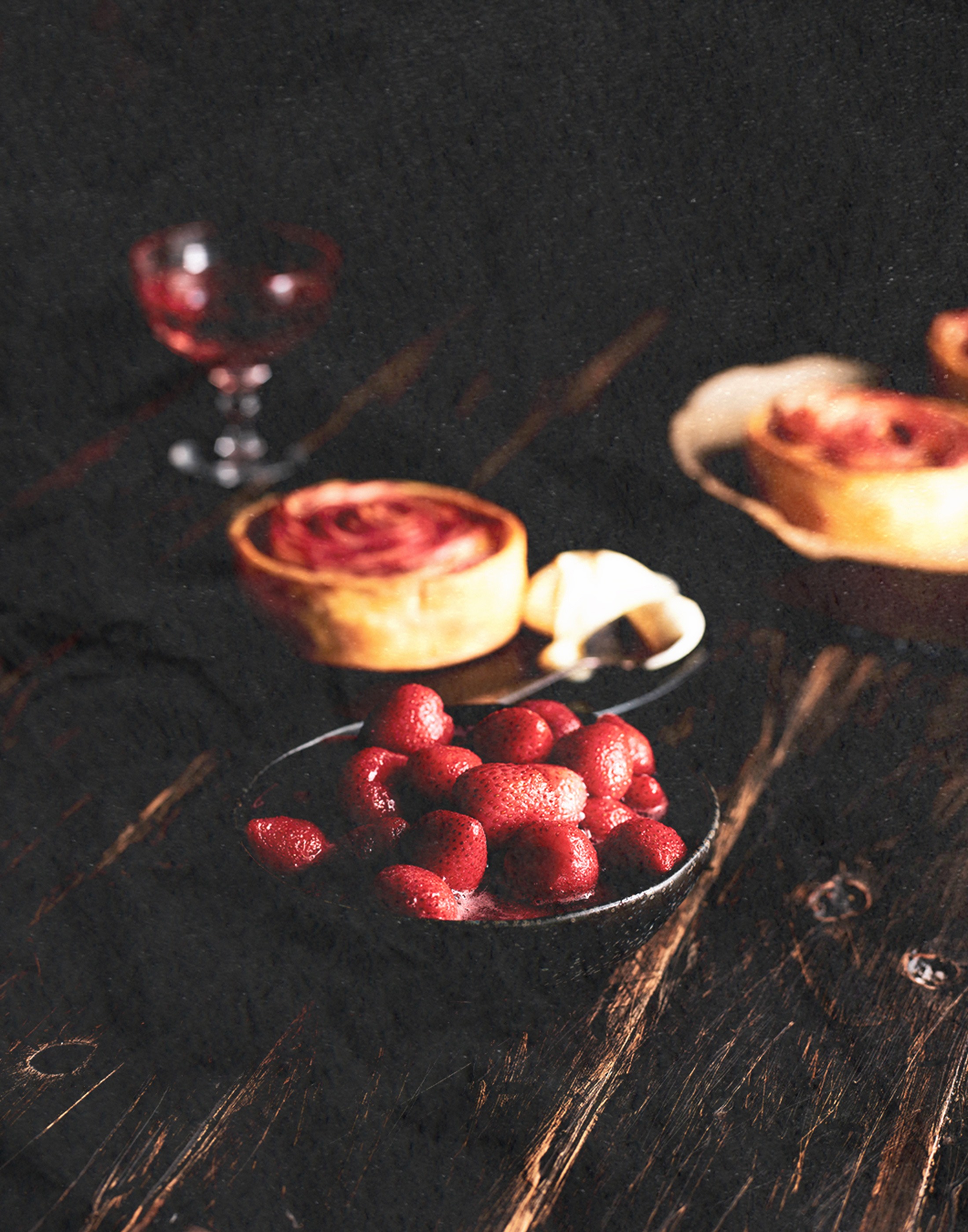 AUTUMN EDIT Apple Rose Tarts with Marinated Strawberries and Cinnamon Cream