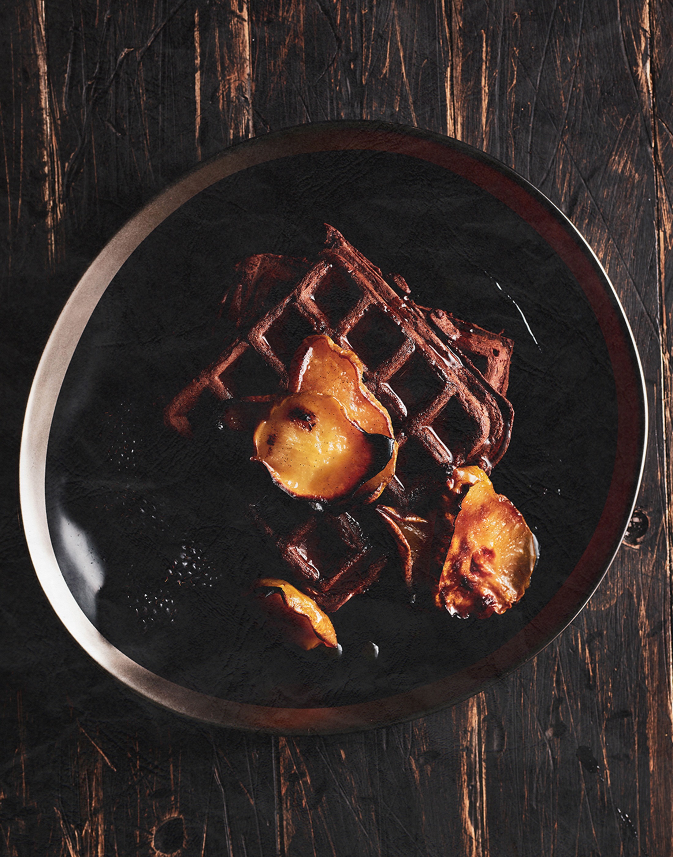 AUTUMN EDIT Chocolate Waffles with Maple Glazed Pears