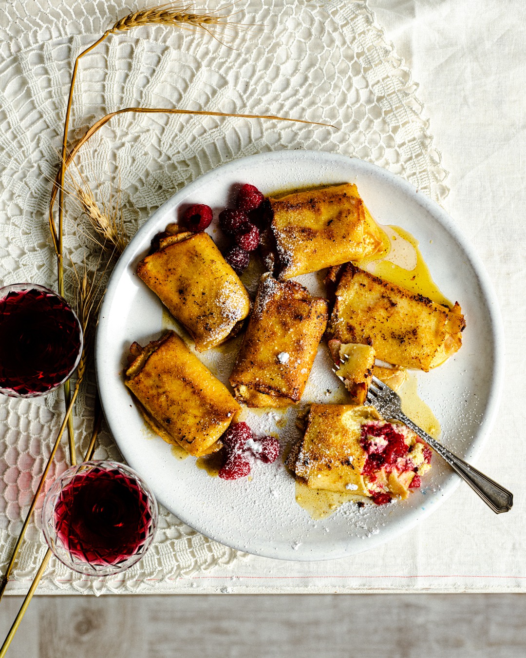 Vanilla Raspberry Cottage Cheese Blintzes